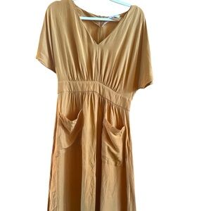 Madewell Women’s Carmel Brown Midi Dress Size 6‎ Linen Blend *Missing Belt